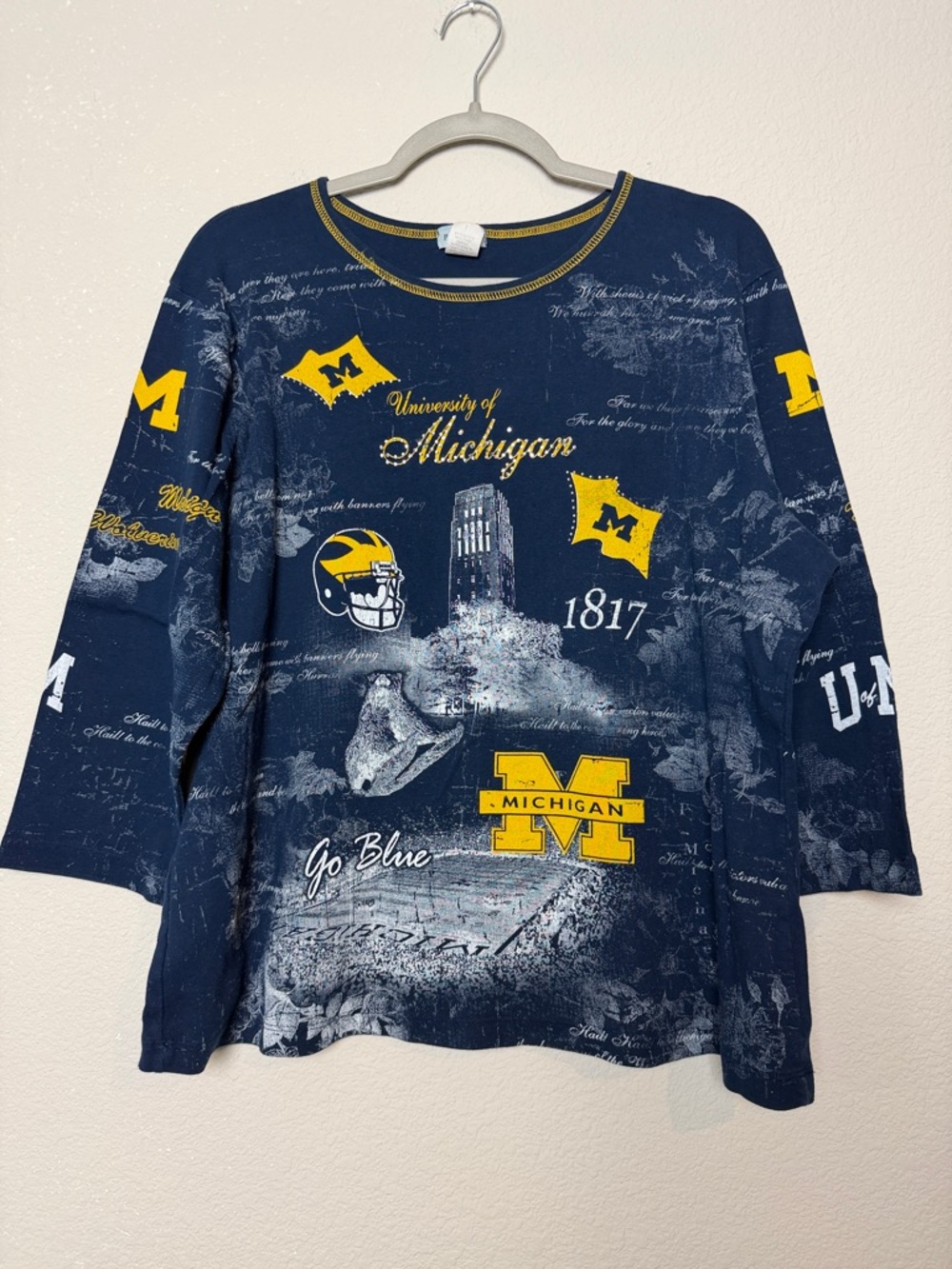 P. Michael University of Michigan ¾ Sleeve Lightweight Sweater with Rhinestones